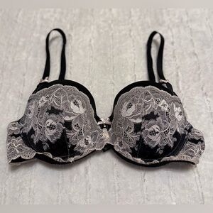 Victoria’s Secret Dream Angels Lined Demi Bra Womens 36C Lace Padded Black Beige